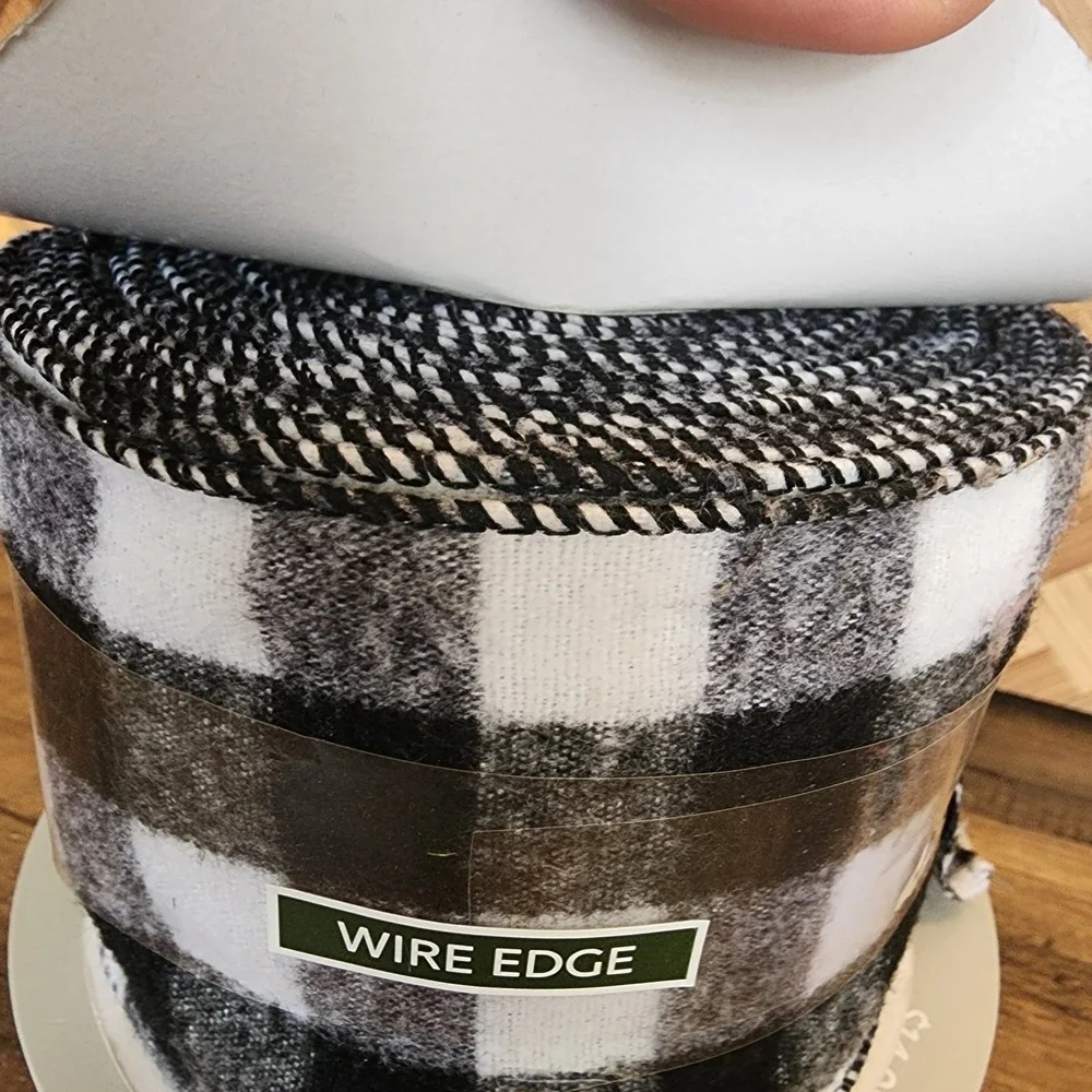Lot of Buffalo Plaid Spools of Ribbon Black and‎ White Flannel Wired Home Decor